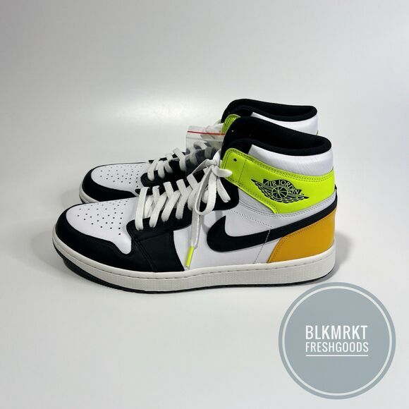 Nike Air Jordan 1 High Golf Shoe White Black Volt Gold Size 10 main image 7